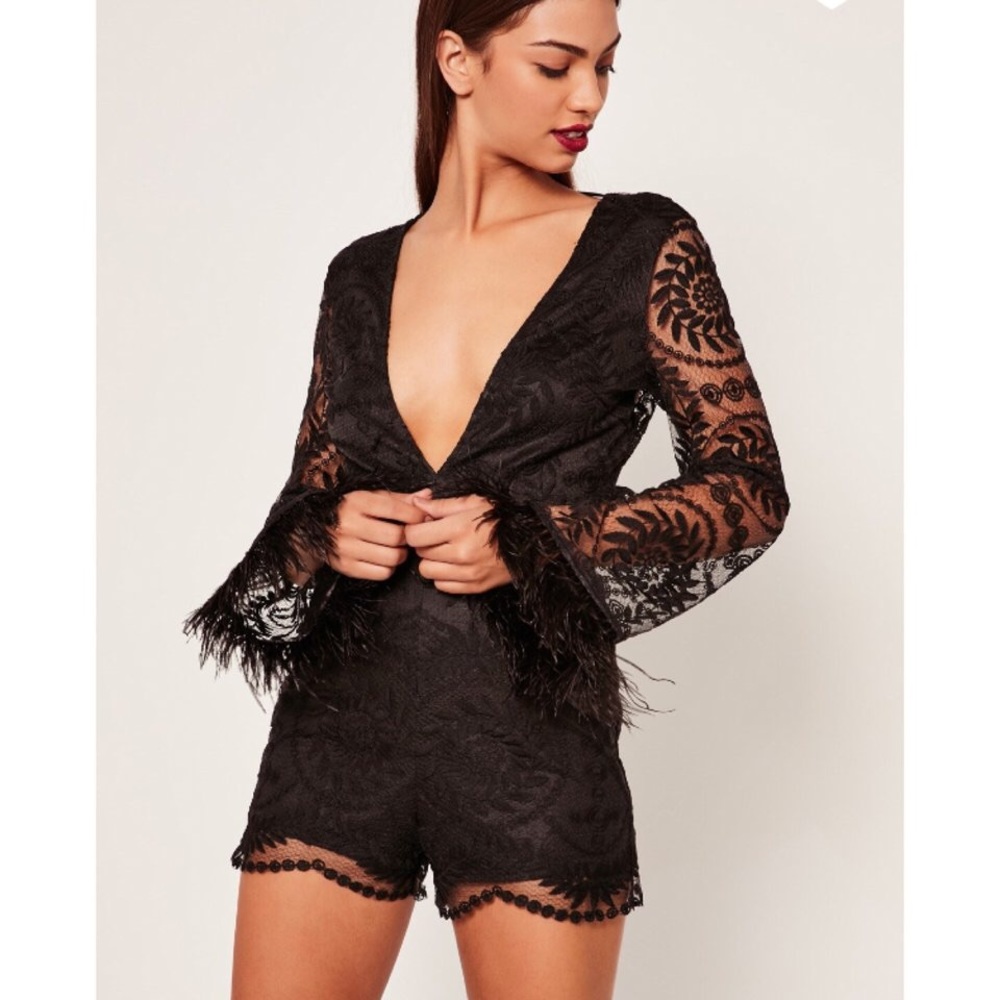 Missguided Lace Feather Trim Playsuit